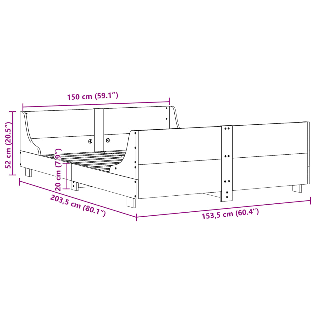 Letto senza Materasso Marrone Cera 150x200 cm in Legno di Pino 3302281