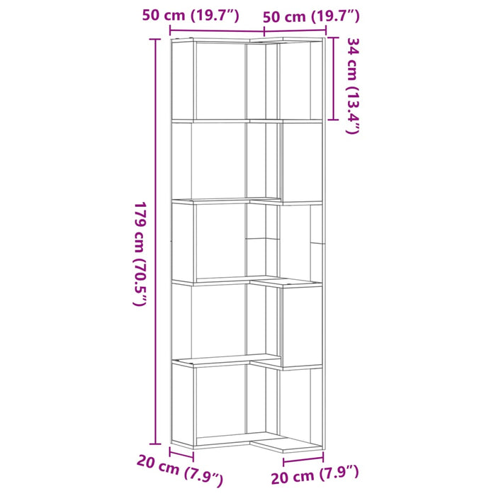 Libreria Angolare 5Ripiani Rovere Fumo 50x50x179 cm Multistrato 852586