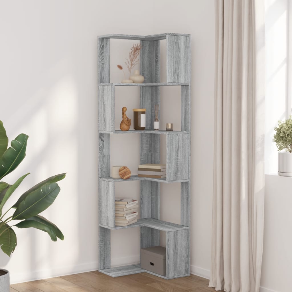 Libreria Angolare 5Ripiani Grigio Sonoma 50x50x179 cm Legno 852587