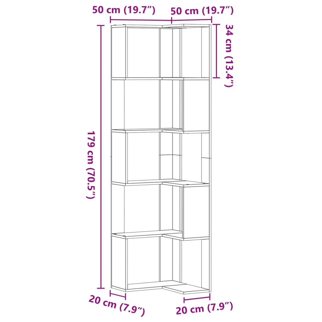 Libreria Angolare 5Ripiani Grigio Sonoma 50x50x179 cm Legno 852587