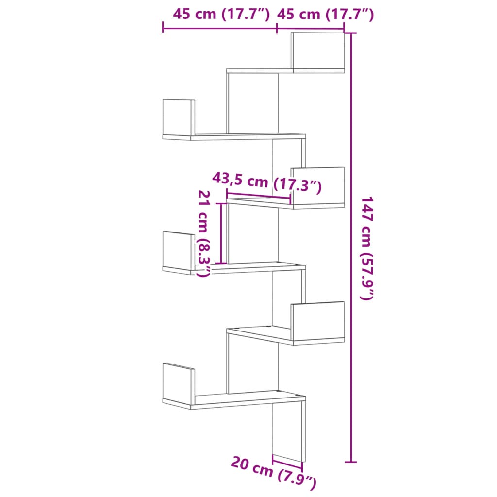 Scaffale Angolare Muro Grigio Sonoma 45x45x147 cm Multistrato 852641