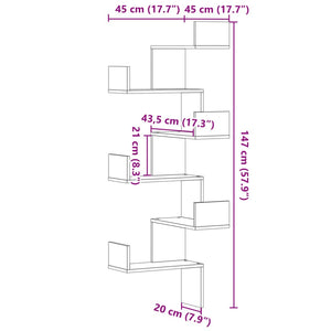 Scaffale Angolare Muro Grigio Sonoma 45x45x147 cm Multistrato 852641