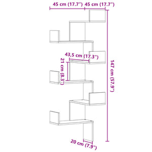 Scaffale Angolare Muro Rovere Artigianale 45x45x147 cm Legno 852644