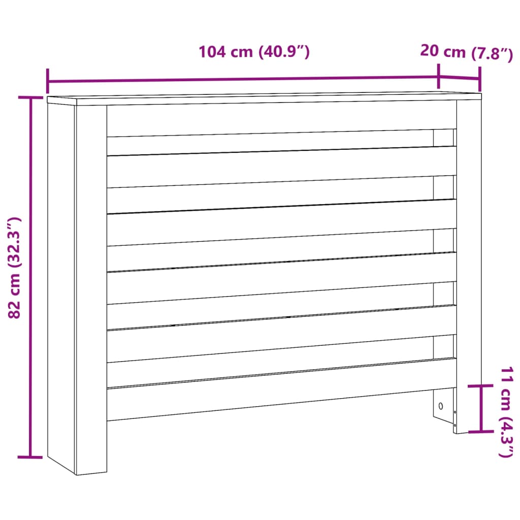 Copertura Termosifone Nera 104x20x82 cm Legno Multistrato 852691