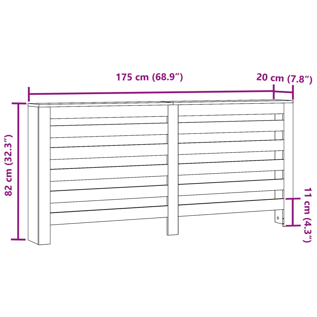 Copertura Termosifone Grigio Cemento 175x20x82cm in Multistrato 852711