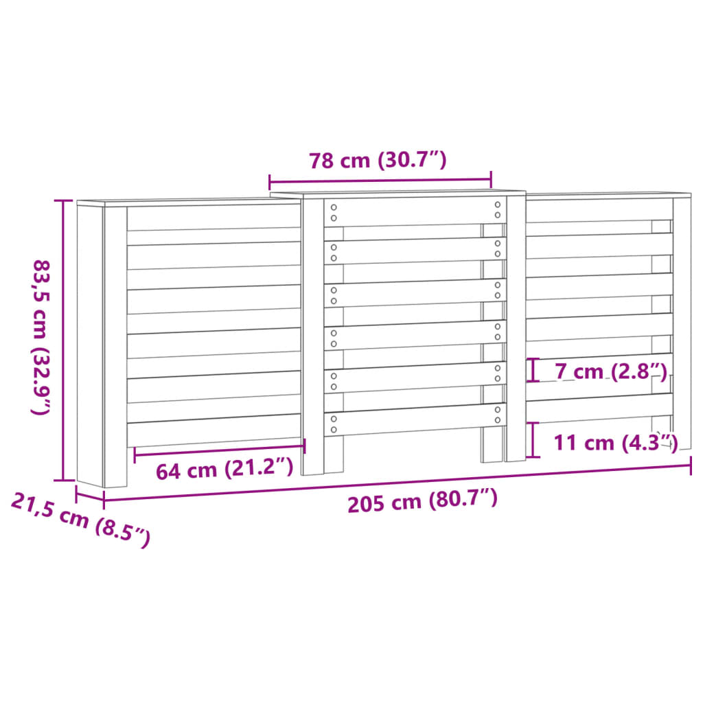 Copertura Termosifone Bianca 205x21,5x83,5 cm Legno Multistrato 852717