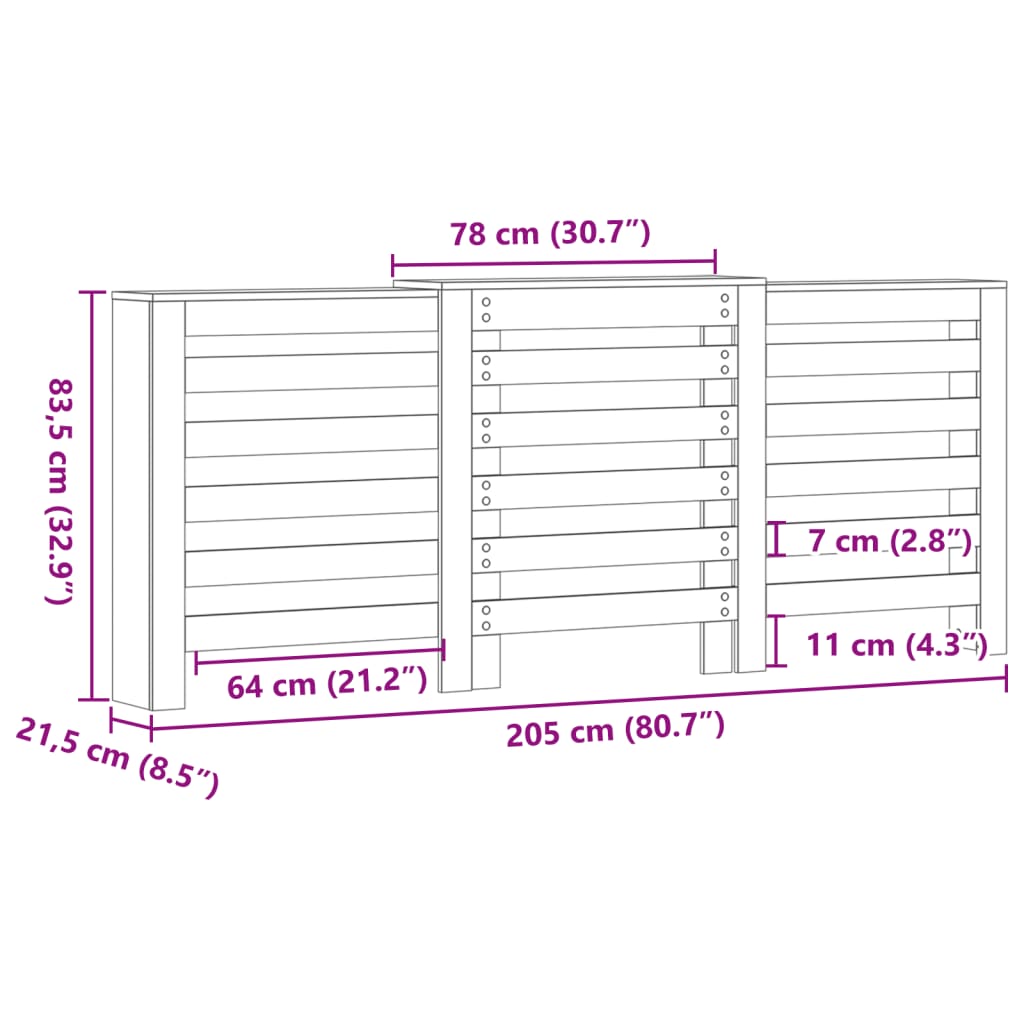 Copertura Termosifone Nera 205x21,5x83,5 cm Legno Multistrato 852718