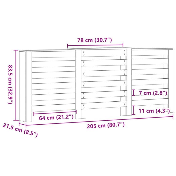 Copertura Termosifone Grigio Sonoma 205x21,5x83,5cm Multistrato 852722