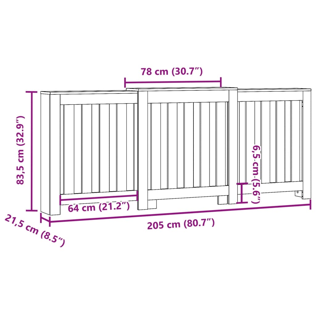 Copertura Termosifone Bianca 205x21,5x83,5 cm Legno Multistrato 852762