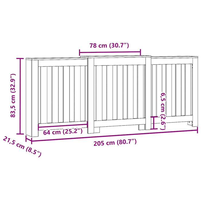 Copertura Termosifone Legno Antico 205x21,5x83,5 cm Multistrato 852769