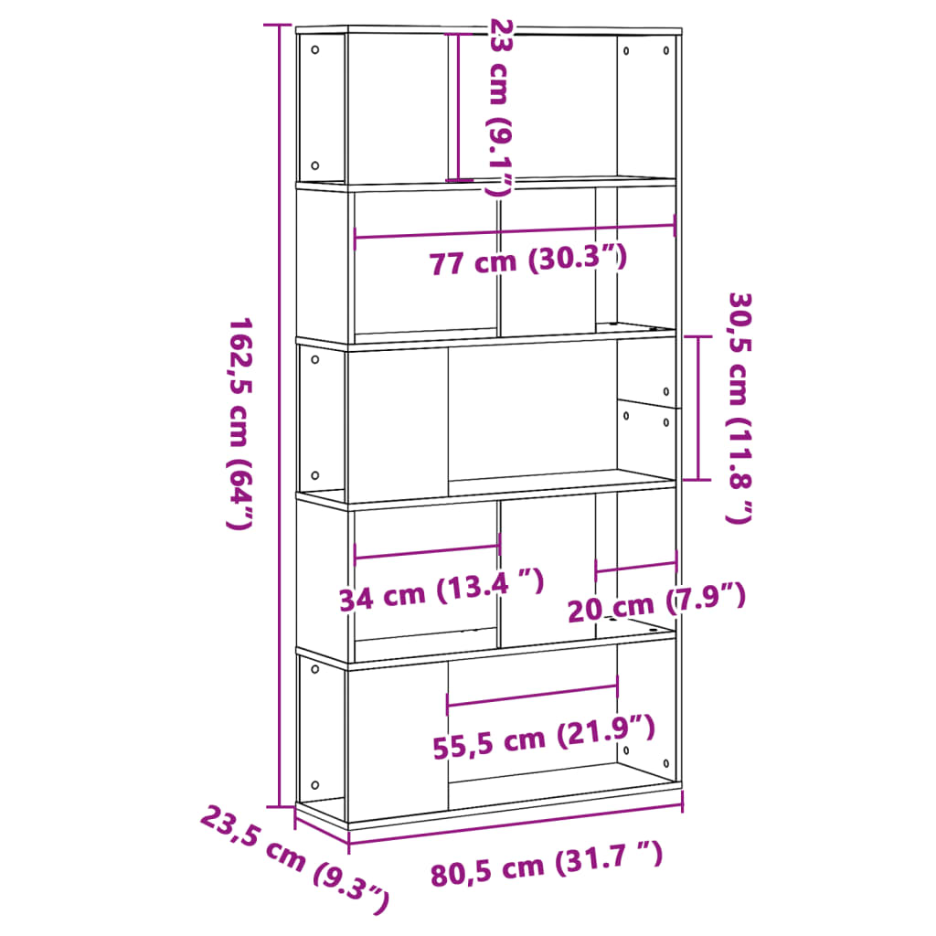 Libreria 5 Ripiani Grigio Cemento 80,5x23,5x162,5cm Multistrato 852774