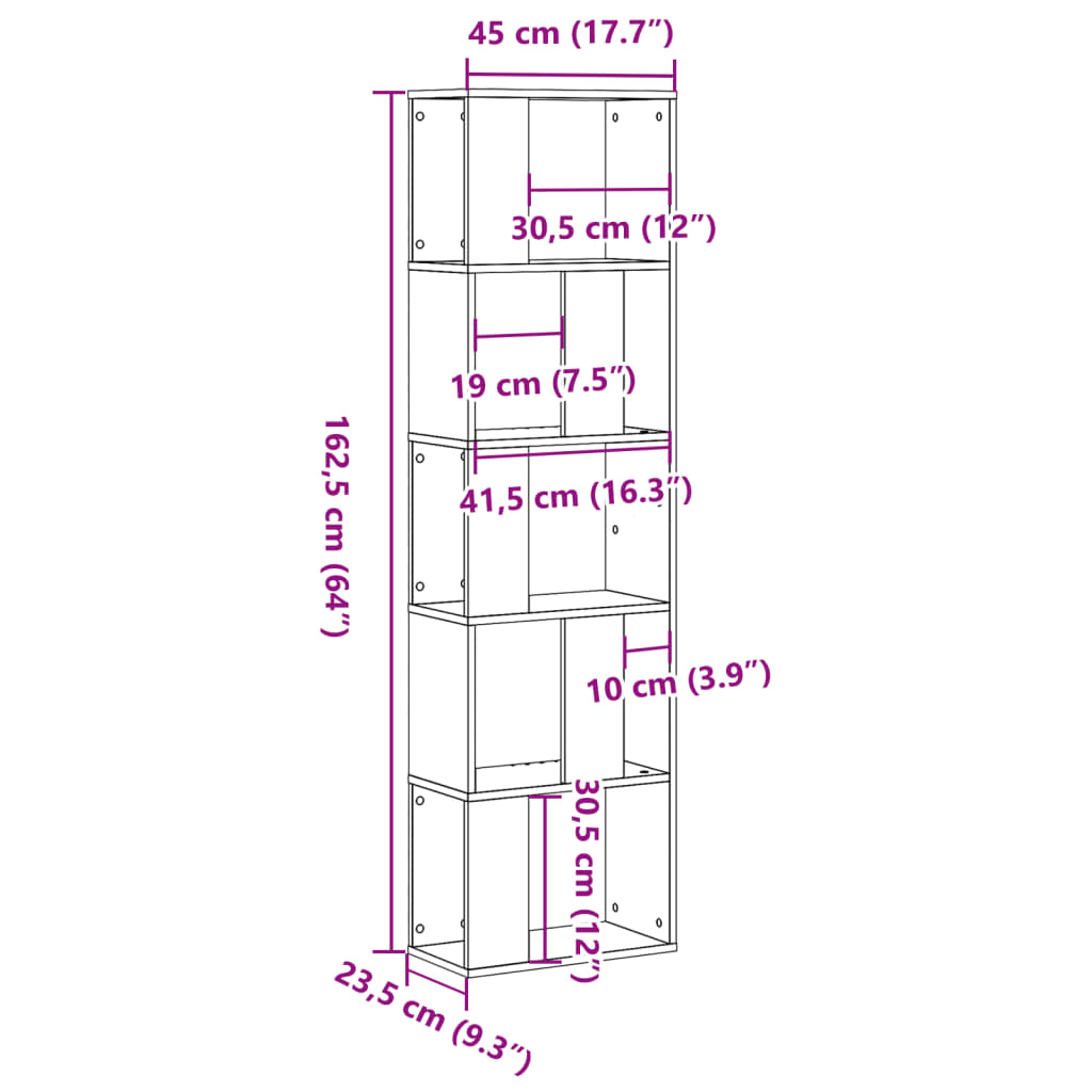 Libreria 5 Ripiani Legno Vecchio 45x23,5x162,5cm Multistrato 852787