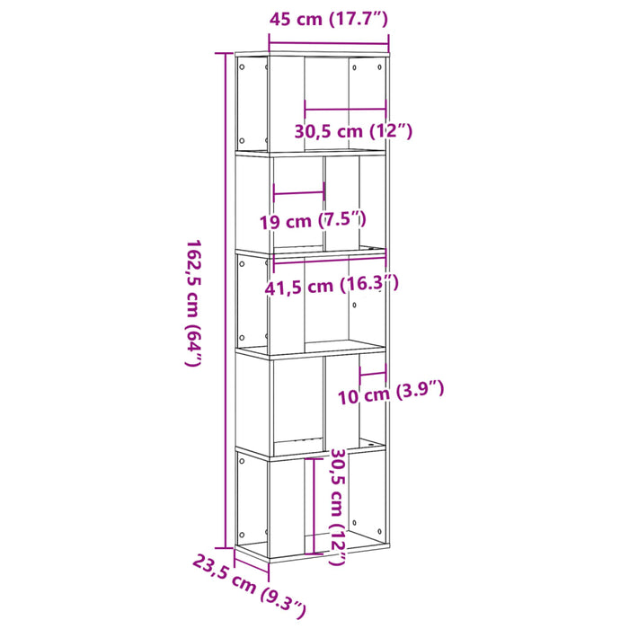 Libreria 5 Ripiani Legno Vecchio 45x23,5x162,5cm Multistrato 852787