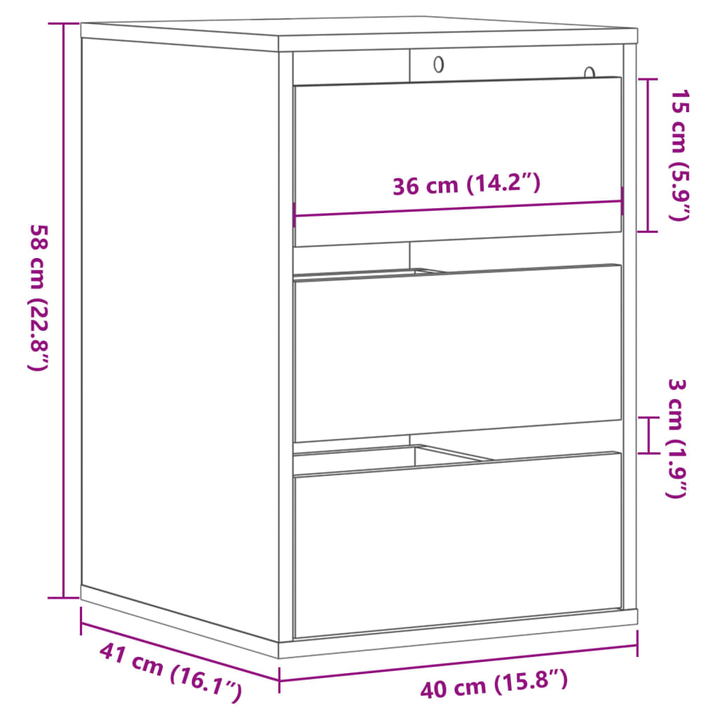 Cassettiera Angolare Nera 40x41x58 cm in Legno Multistrato 852835