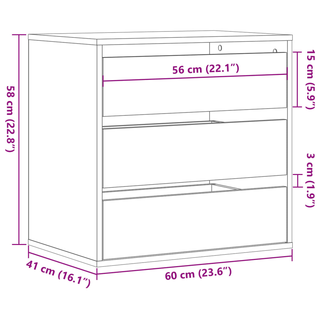 Cassettiera Angolare Nera 60x41x58 cm in Legno Multistrato 852844