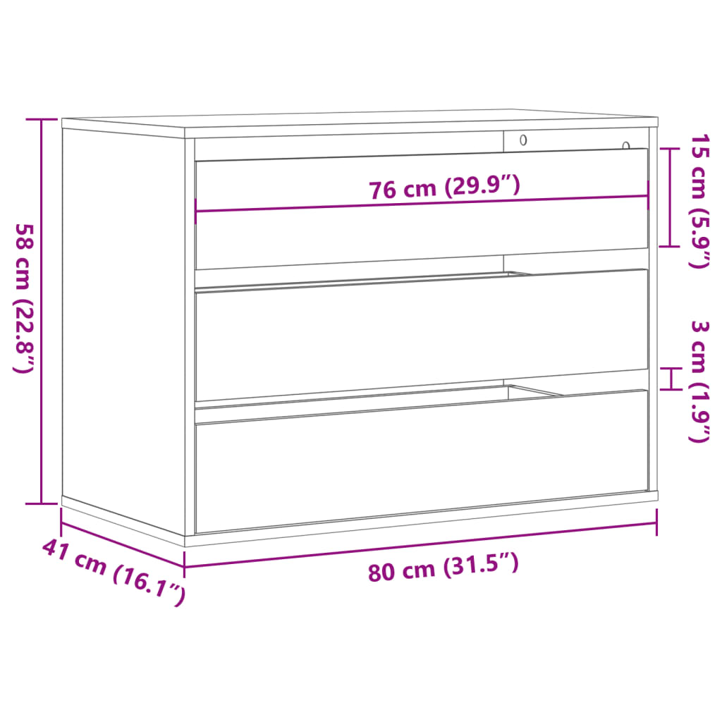 Cassettiera Bianca 80x41x58 cm in Legno Multistrato 852852