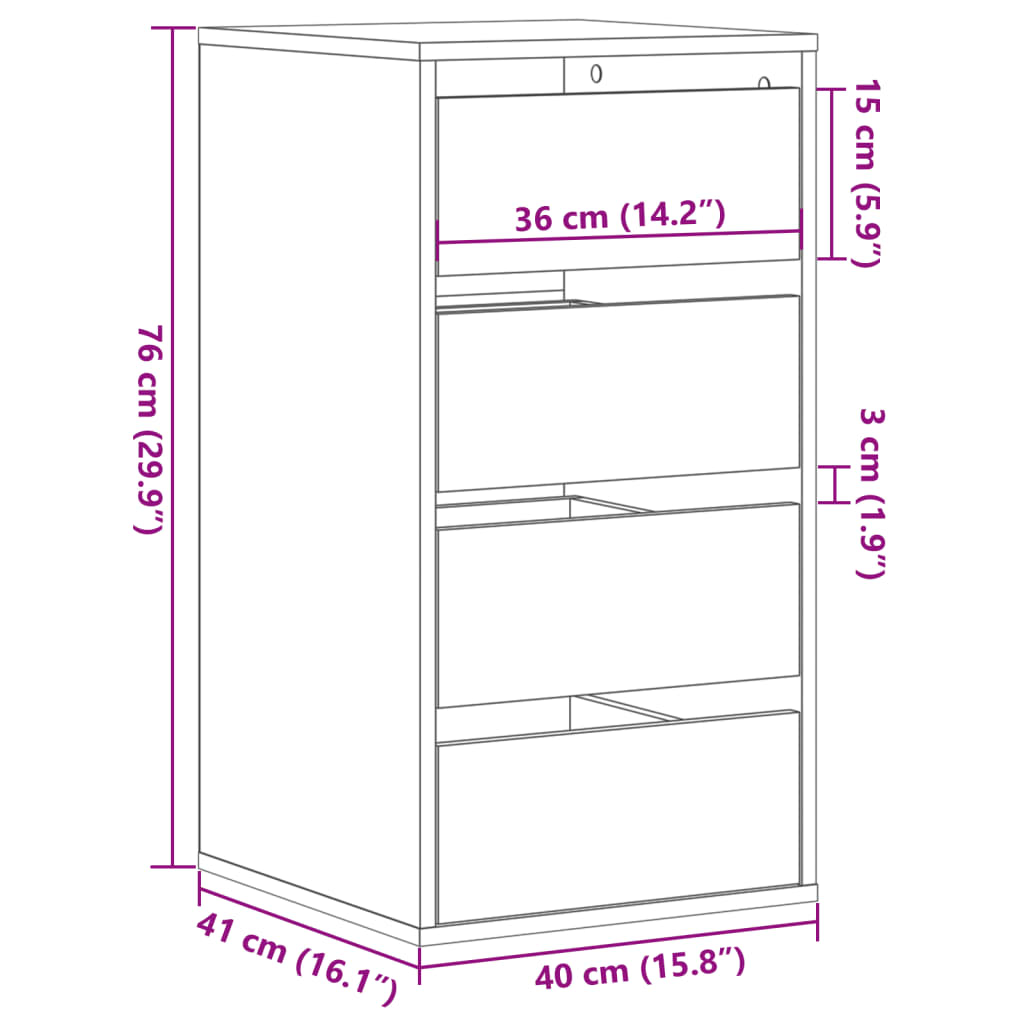 Cassettiera Angolare Rovere Fumo 40x41x76cm Legno Multistrato 852865