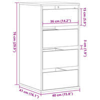 Cassettiera Angolare Rovere Fumo 40x41x76cm Legno Multistrato 852865