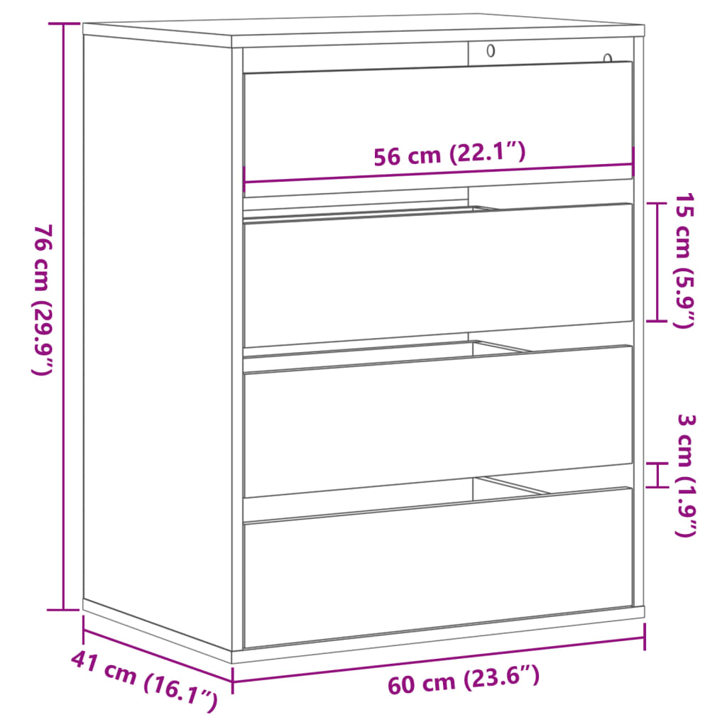 Cassettiera Bianca 60x41x76 cm in Legno Multistrato 852870