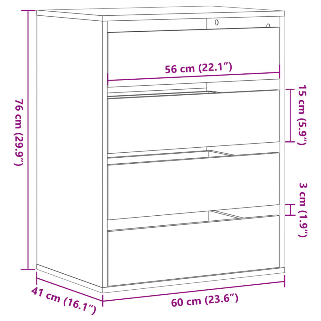 Cassettiera Angolo Grigio Cemento 60x41x76cm Legno Multistrato 852873