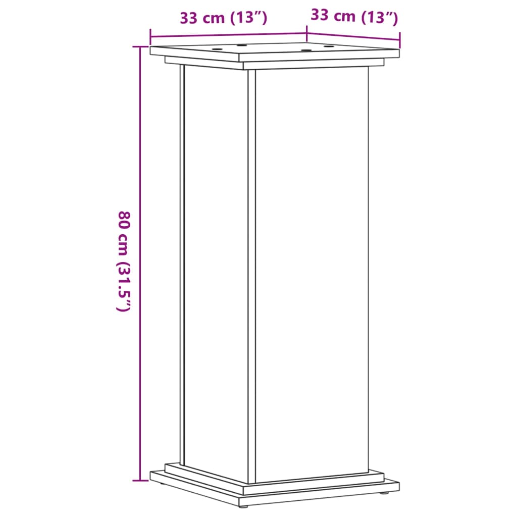 Supporto per Piante Legno Vecchio 33x33x80 cm Legno Multistrato 852976