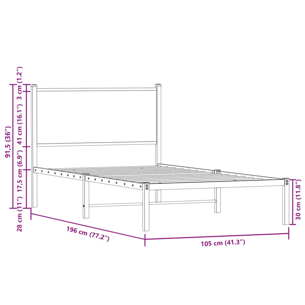 Giroletto senza Materaso in Metallo Rovere Fumo 100x190 cm 4007661