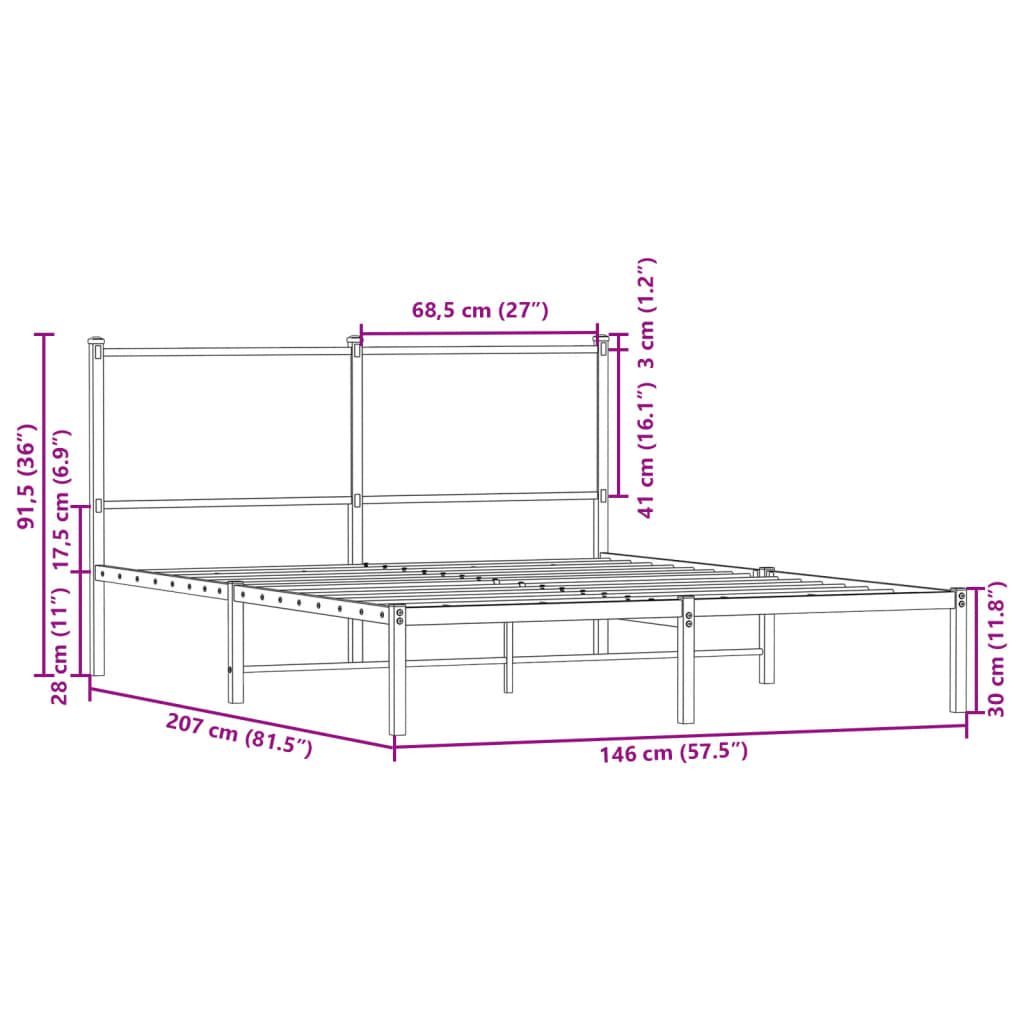 Giroletto senza Materaso in Metallo Rovere Fumo 140x200 cm 4007668