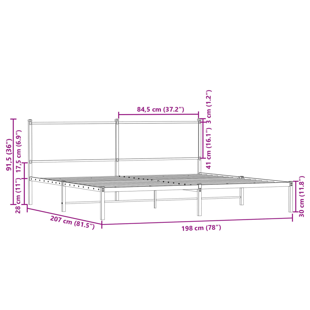 Giroletto con Testiera in Metallo Rovere Fumo 193x203 cm 4007673