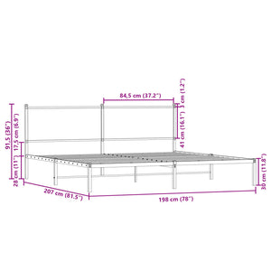 Giroletto con Testiera in Metallo Rovere Fumo 193x203 cm 4007673