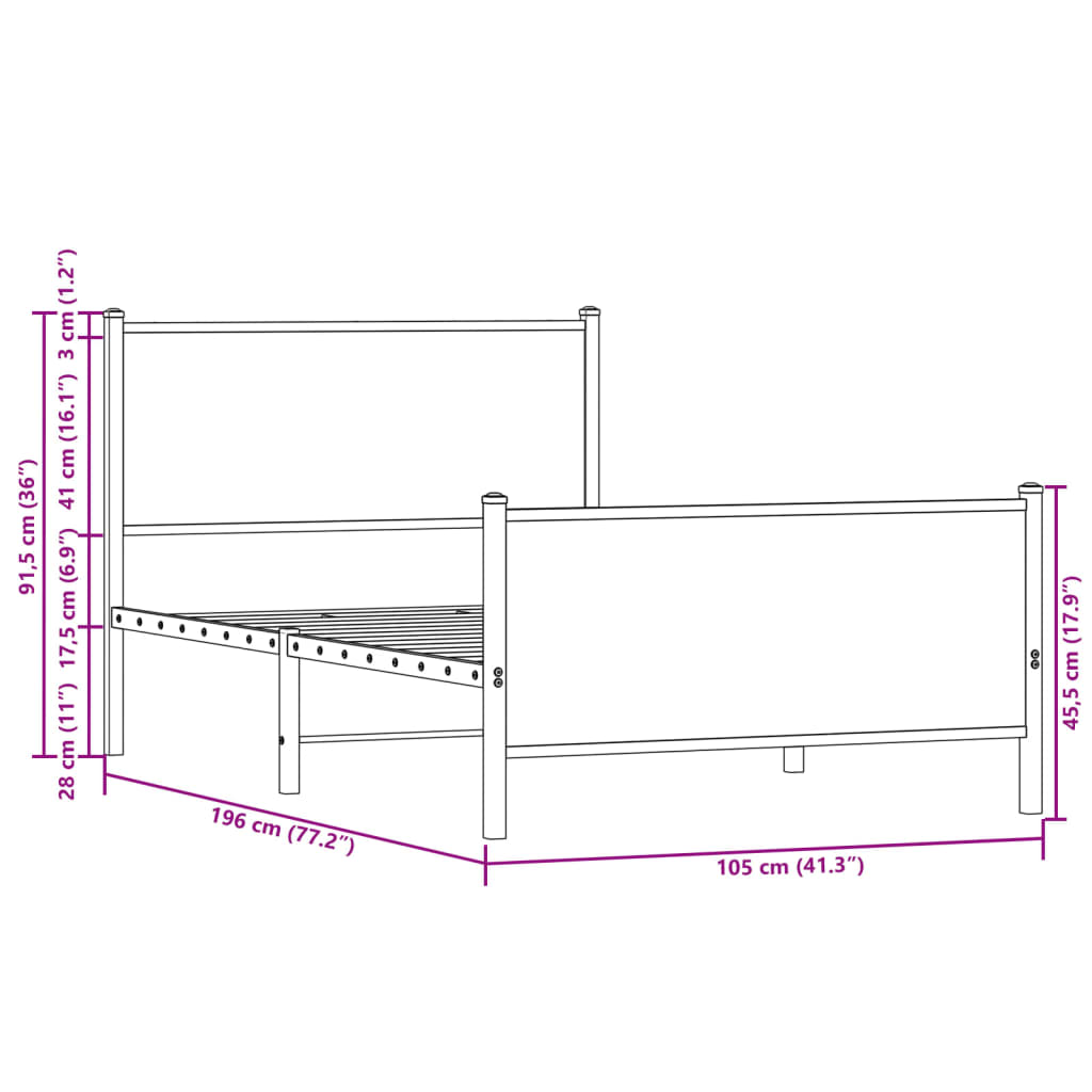 Giroletto con Testiera e Pediera Metallo Rovere Fumo 100x190 cm 4007679