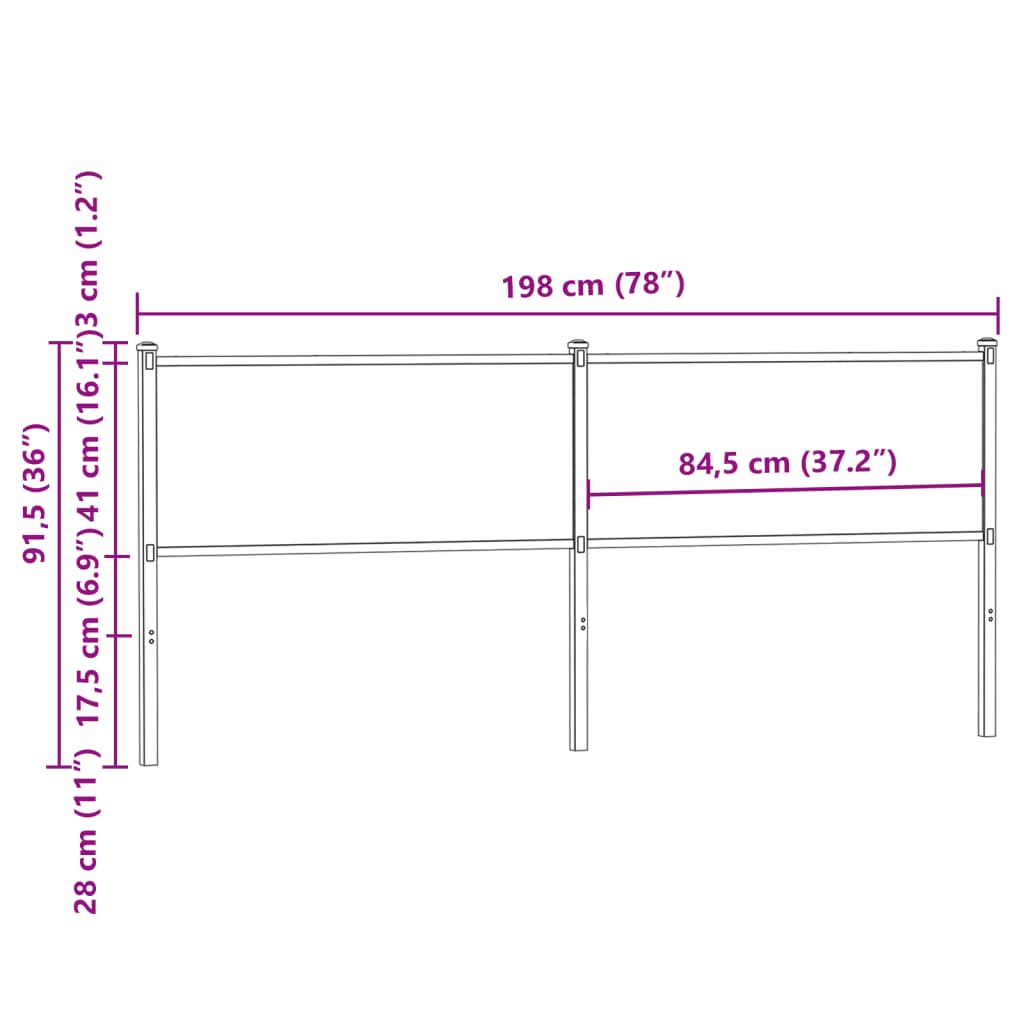 Testiera Rovere Fumo 190 cm in Legno Multistrato e Acciaio 4007704