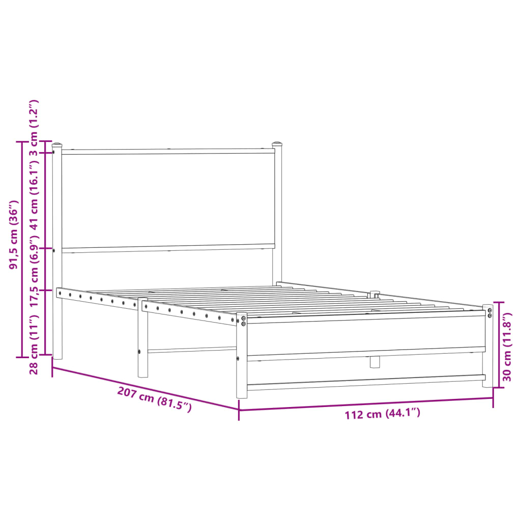 Giroletto senza Materaso in Metallo Rovere Sonoma 107x203 cm 4007882