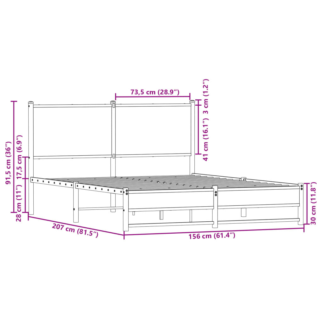 Giroletto senza Materaso in Metallo Rovere Sonoma 150x200 cm 4007888