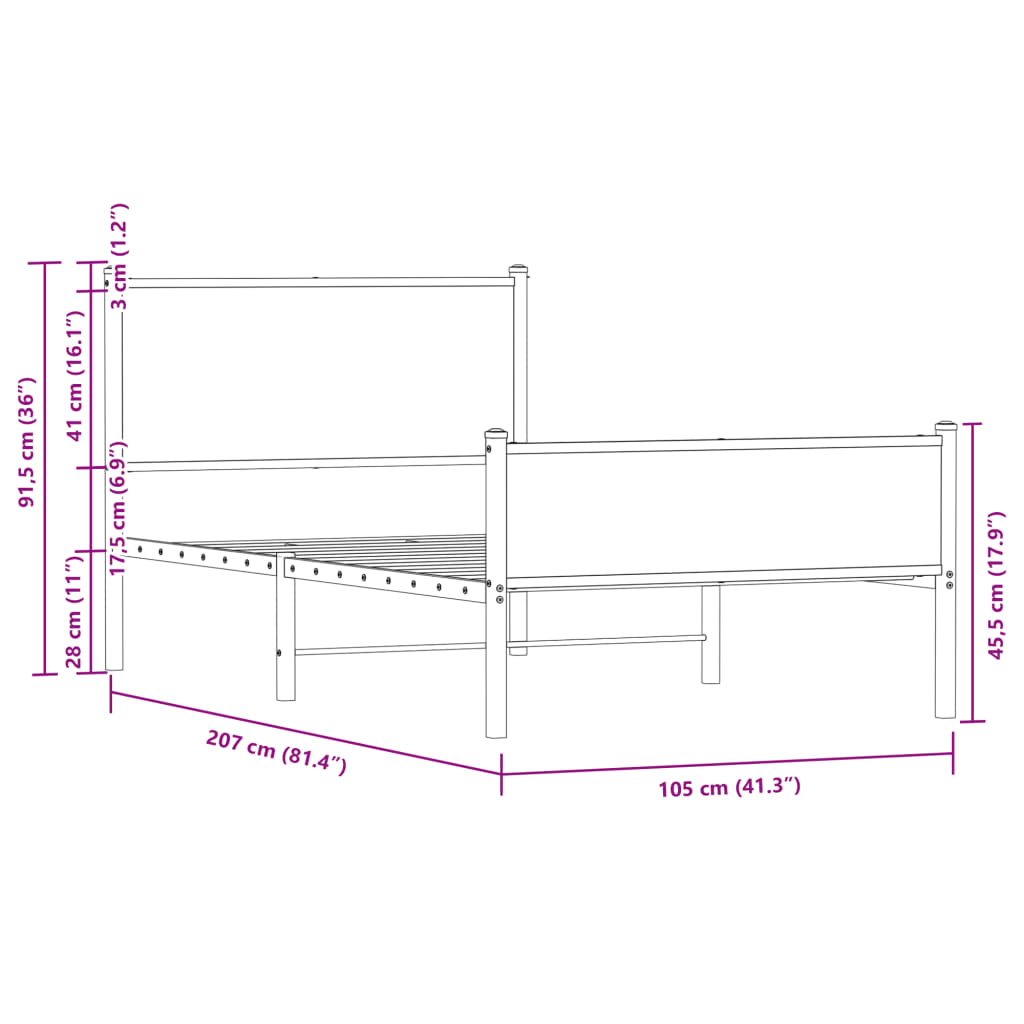 Giroletto senza Materaso in Metallo Rovere Sonoma 100x200 cm 4007899