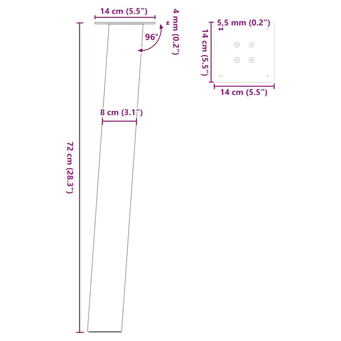 Gambe per Tavolino 4 pz Bianco 72 cm in Acciaio 4012505