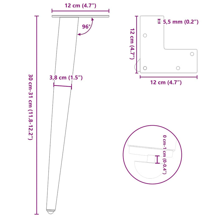 Gambe Tavolino Caffè Forma Conica 4pz Antracite 30-31cm Acciaio 4012510