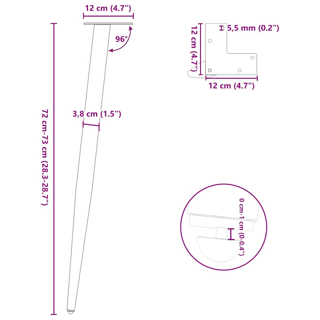 Gambe Tavolino Caffè Forma Conica 4pz Antracite 72-73cm Acciaio 4012518