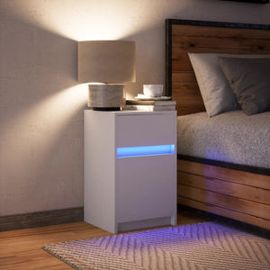 Comodino con Luci LED Bianco in Legno Multistrato 851998