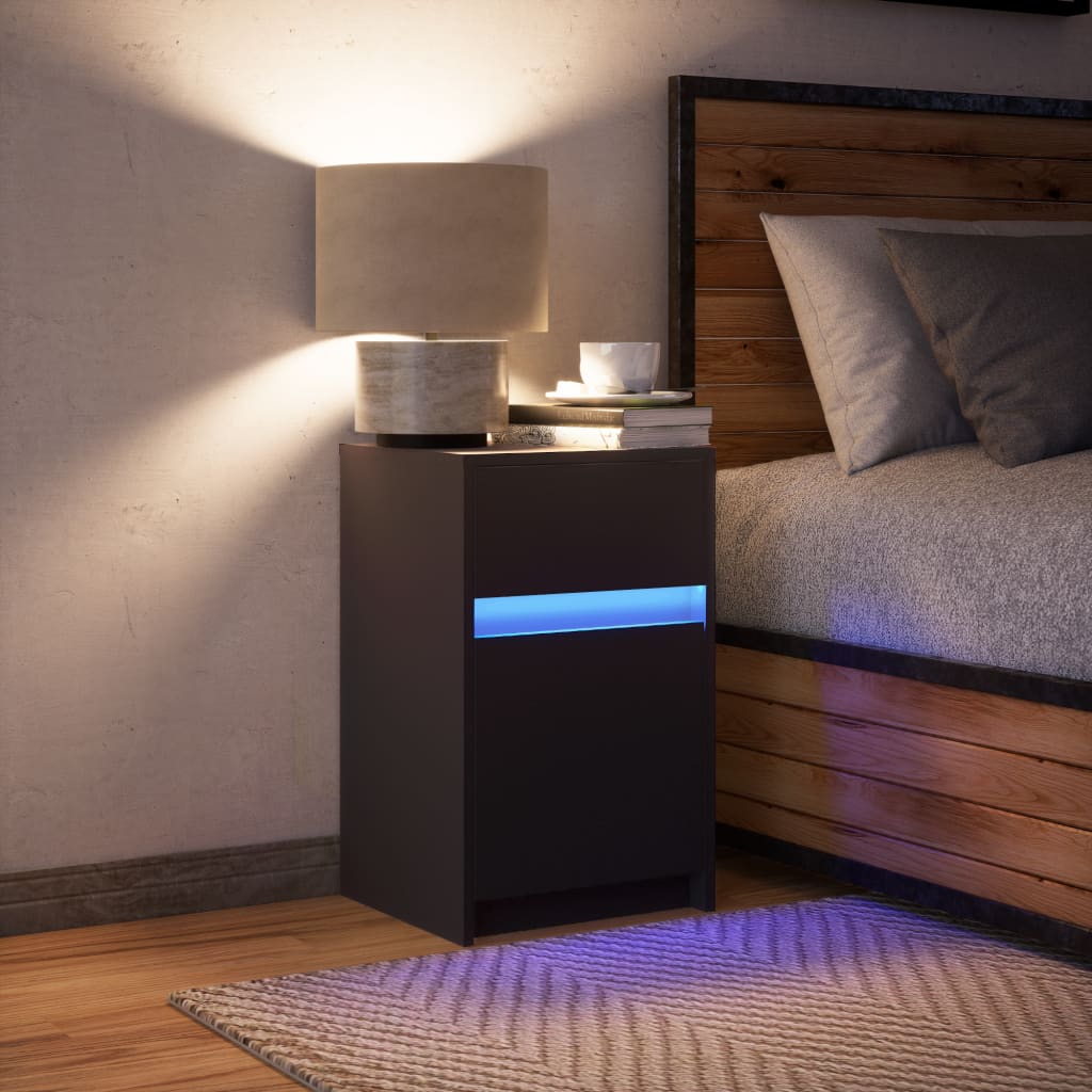 Comodino con Luci LED Nero in Legno Multistrato 852000