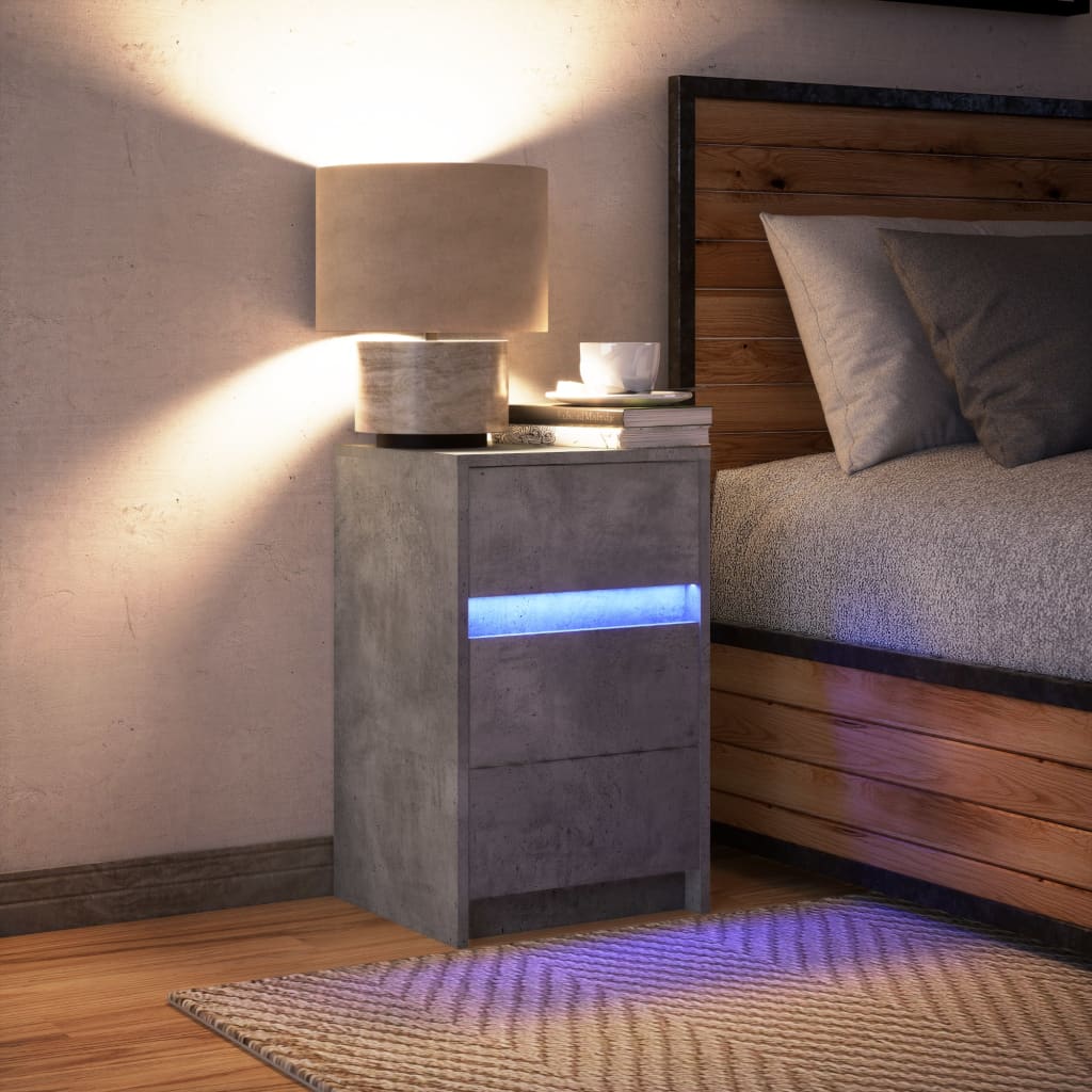 Comodino con Luci LED Grigio Cemento in Legno Multistrato 852015