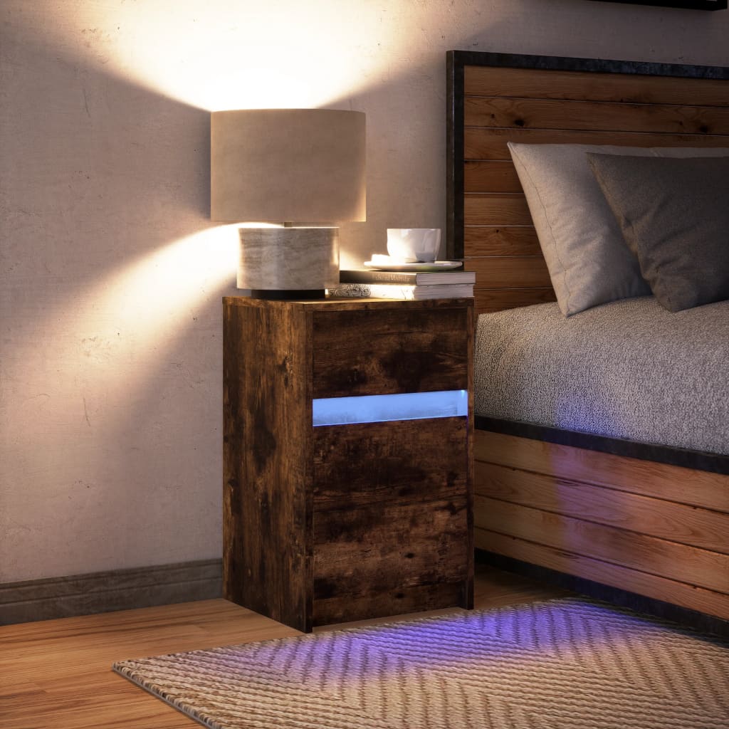 Comodino con Luci LED Rovere Fumo in Legno Multistrato 852016