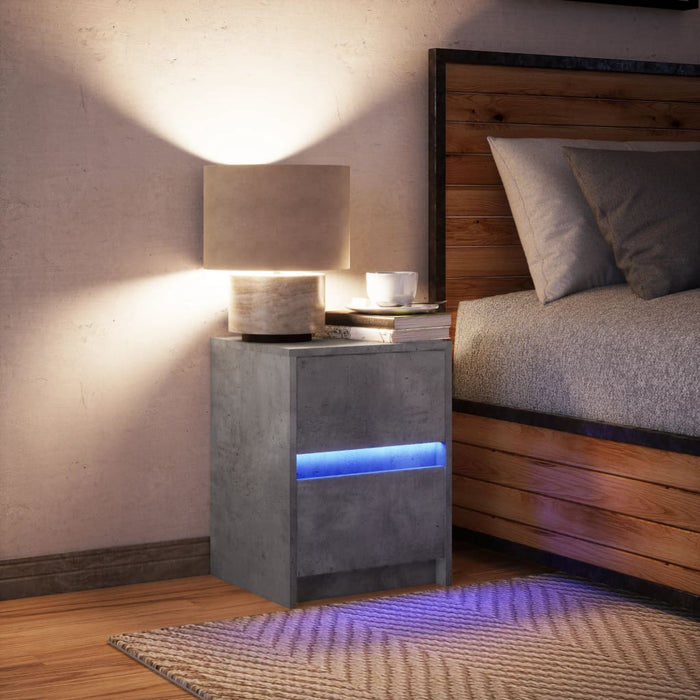 Comodino con Luci LED Grigio Cemento in Legno Multistrato 852039