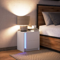 Comodino con Luci LED Bianco in Legno Multistrato 852047