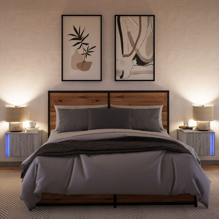 Comodini a Parete con luci LED 2 pz Grigio Sonoma 852100