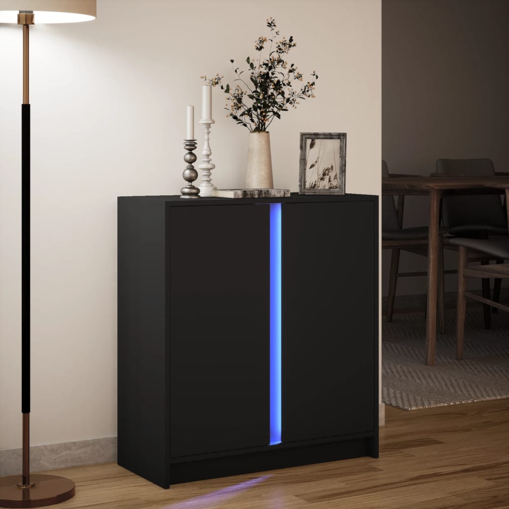 Credenza con LED Nera 77x34x85 cm in Legno Multistrato 852132