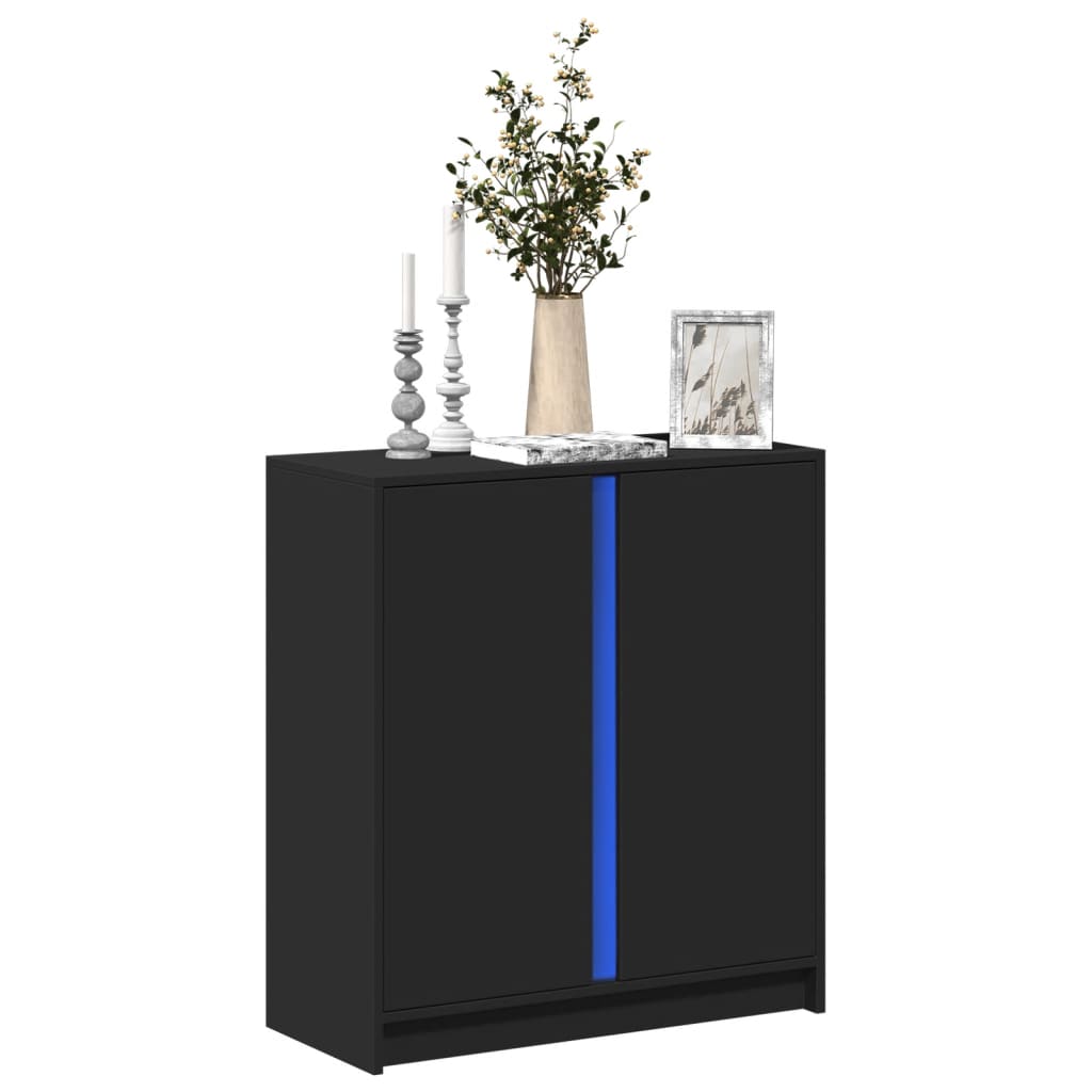 Credenza con LED Nera 77x34x85 cm in Legno Multistrato 852132