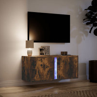 Mobile TV a Parete con Luci LED Rovere Fumo 80x31x35 cm 852261