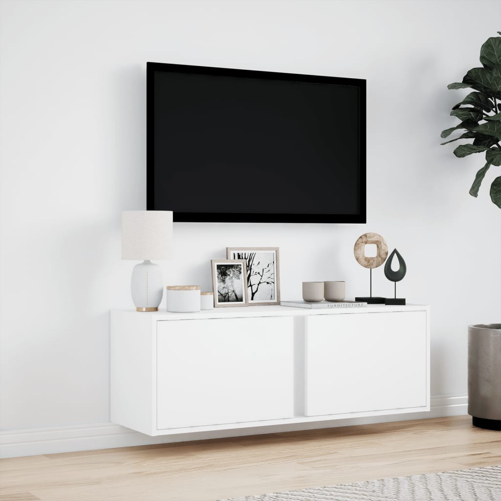 Mobile TV a Parete con Luci LED Bianco 100x31x35 cm 852264