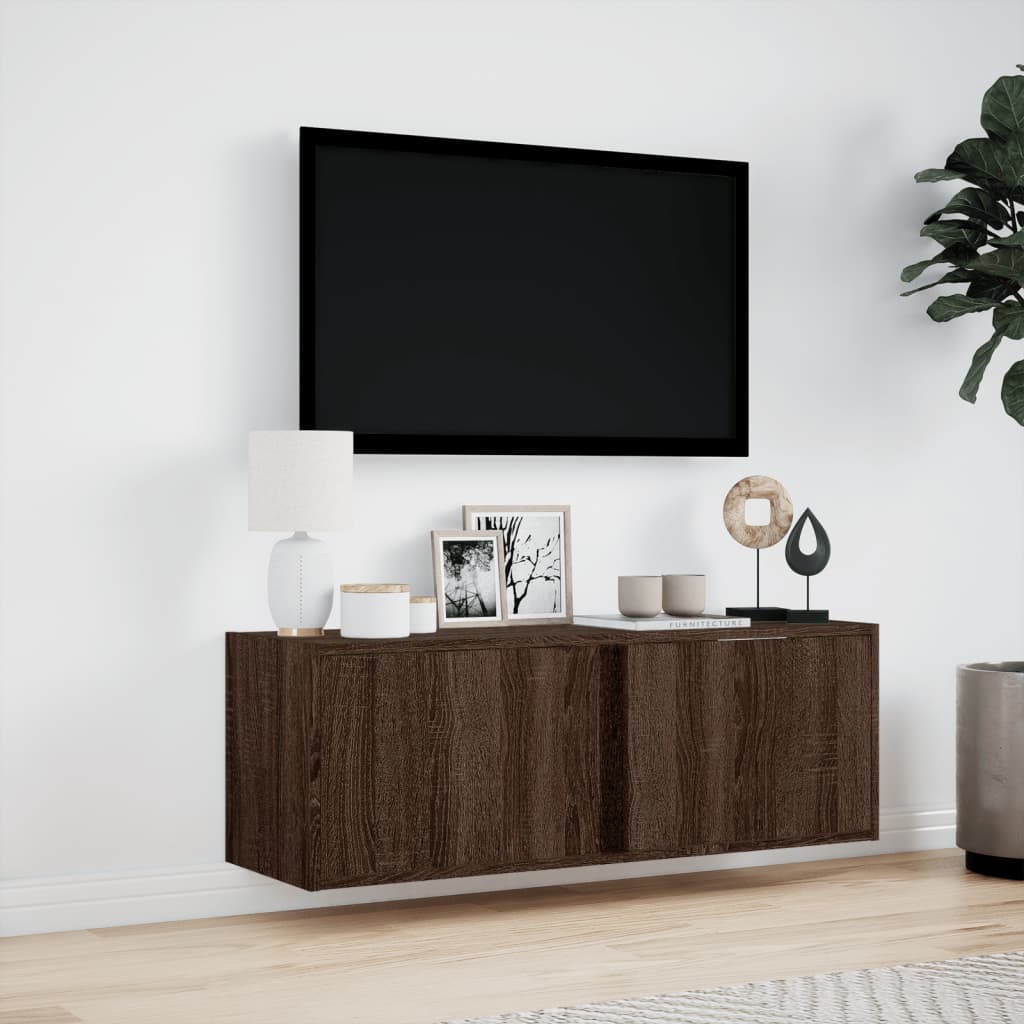 Mobile TV a Parete con Luci LED Rovere Marrone 100x31x35 cm 852270