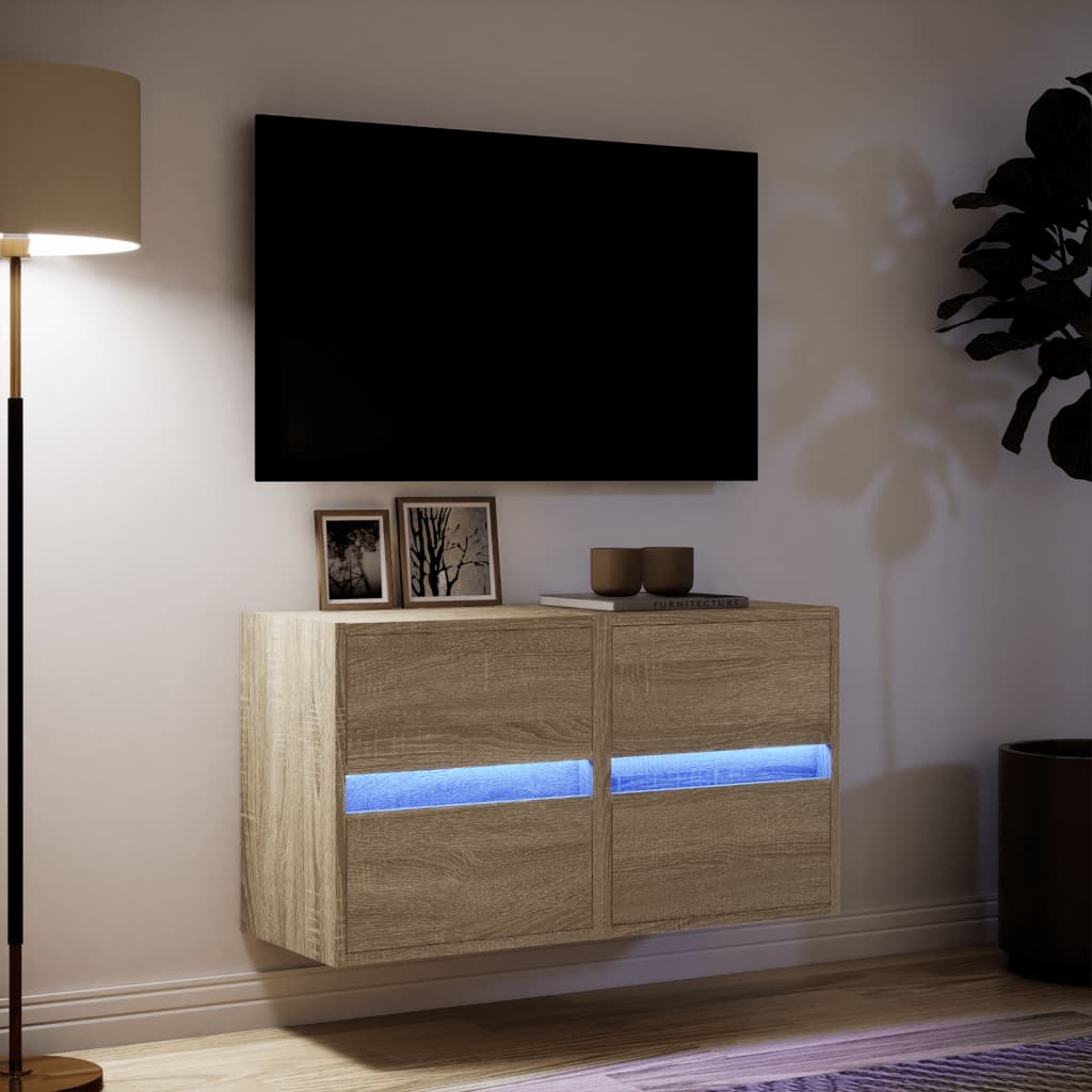 Mobili TV a Parete con Luci LED 2pz Rovere Sonoma 41x31x45 cm 852276